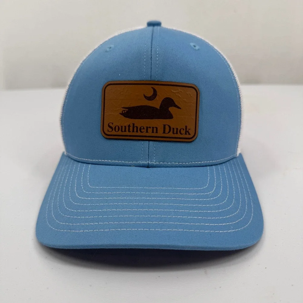 Richardson Southern Duck Trucker Hat Mens OSFA‎ Blue White Leather Patch Cap